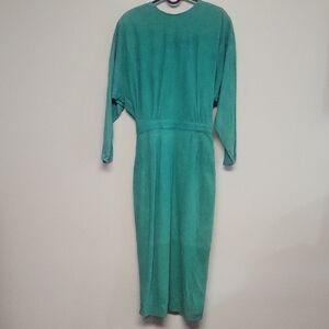 Vakko Vintage Suede Teal Long Sleeve Dress